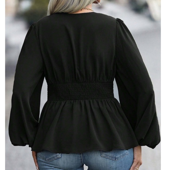 Plus Ruffle Hem Solid Long sleeve Blouse - Picture 6 of 9